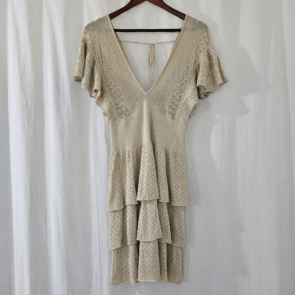 Tiered Knit Midi Dress in Beige